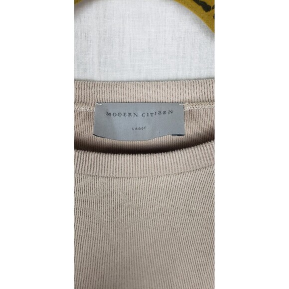MODERN CITIZEN Blouse Top Large Cap Shoulder Pad Sleeves Ribbed Beige Minimalist - Picture 3 of 4